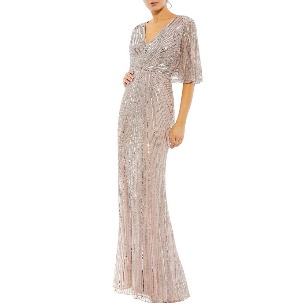 Mac Duggal 93583‎ Vintage Rose Sequins Beaded Cape Sleeve Maxi Gown Size 8 $698